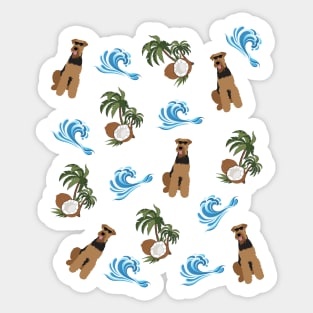 Summer Pattern of Airedale Terrier Dog Wearing Sunglasses, Sea Wave and Coconut Palm Tree Sticker